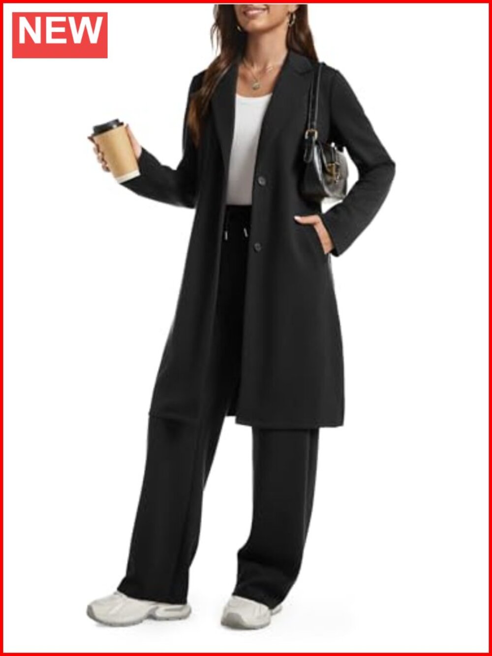 Women's 2 Piece Pea Coat Wide Leg Pants Lounge Set